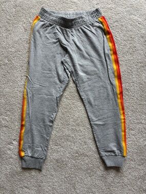 Aldi Gray Jogger Track Pants with Red & Yellow Blue Side Stripes